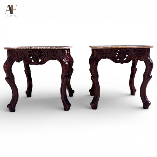 MARBLE TOP END TABLES (PAIR)