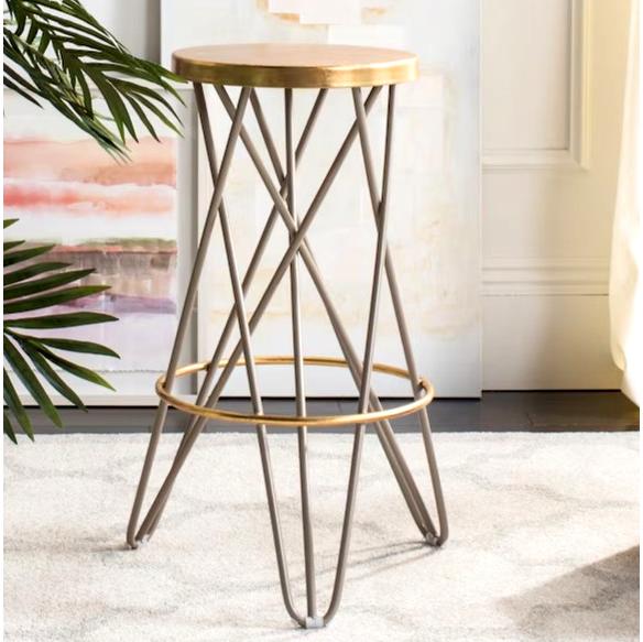 Pair of Lorna Gold And Beige Bar Stools