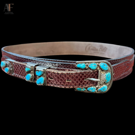 ANGELITA CHEAMA ZUNI TURQUOISE SNAKE SKIN BELT