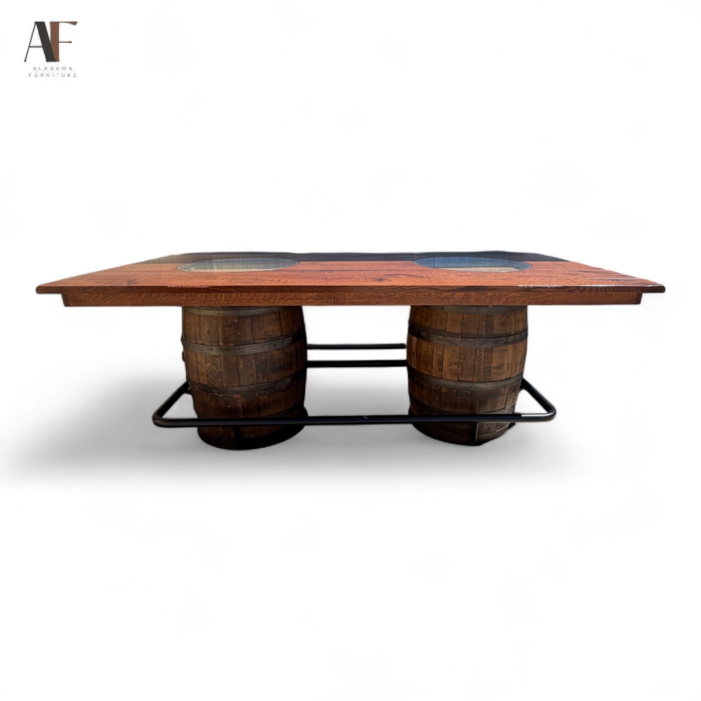 JIM BEAM TABLE W/ 8 COUNTER SWIVEL STOOLS