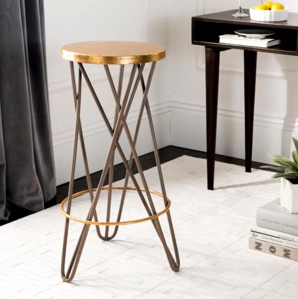 Pair of Lorna Gold And Beige Bar Stools