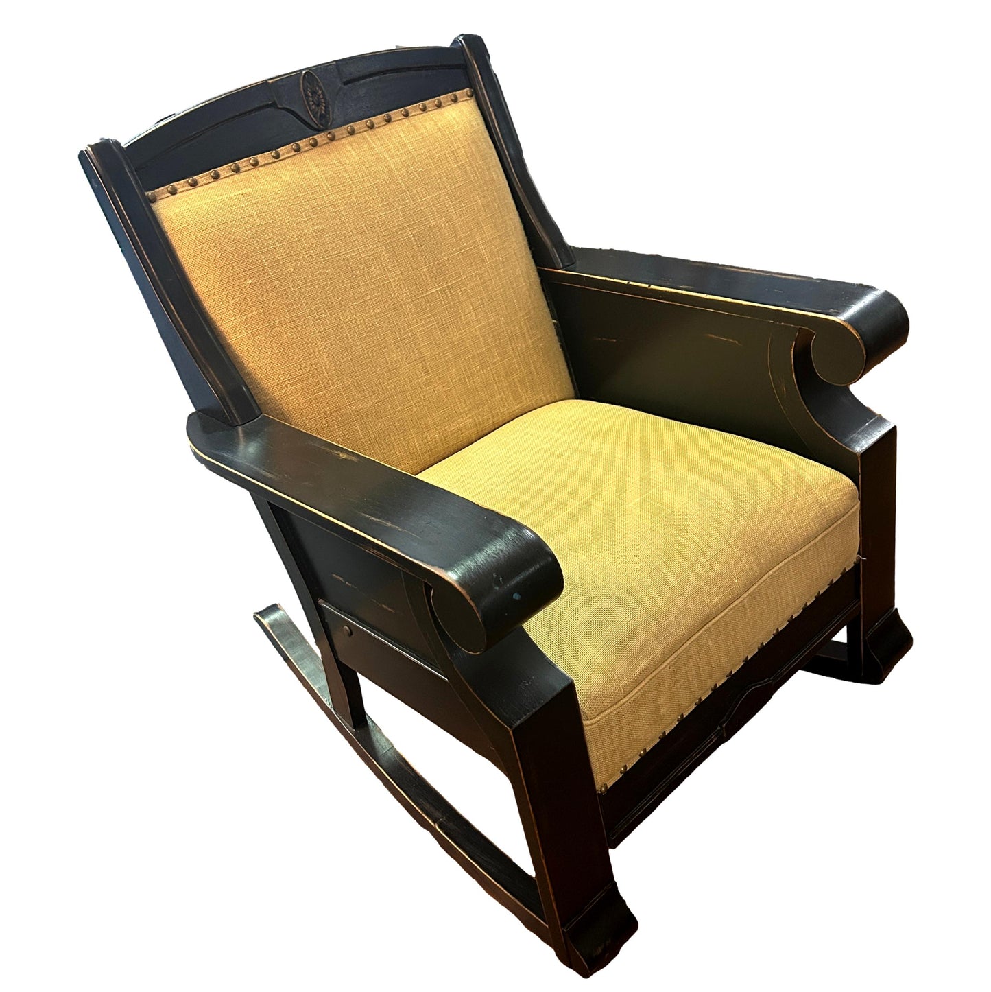 Distressed Wood Upholstered Rocking Chair