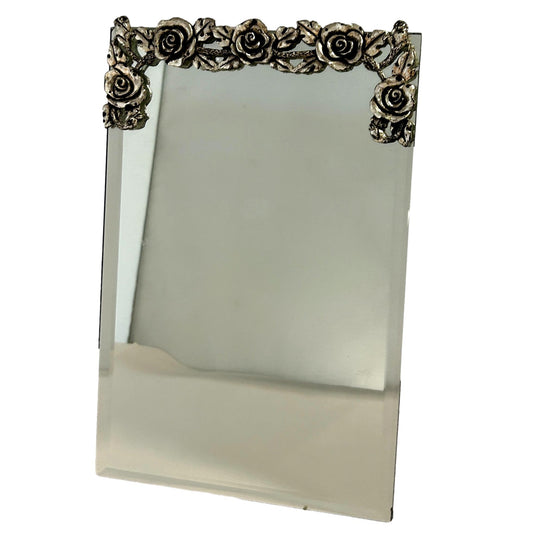 Vintage Beveled Mirror with Rose Trim