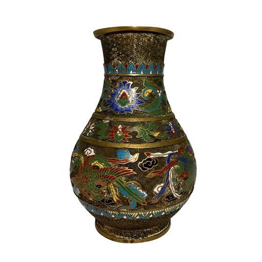 Antique Asian Brass & Enamel Vase