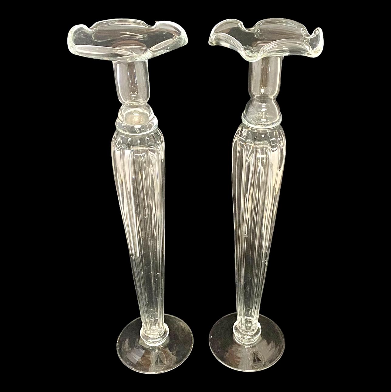 Pair of Glass Candleholders