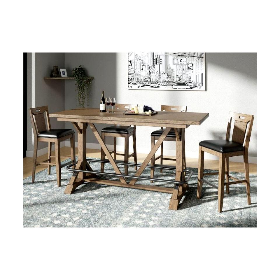 Benton Trestle Bar Table w/4 Slat Back Chair & 2 Backless Stools