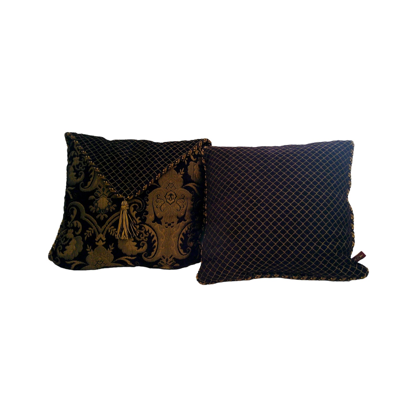 Set Of 2 Purple & Gold Pillows With Tassles