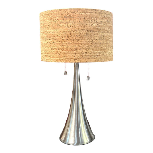 Trumpet Based Brushed Steel Cork Shade Table Lamp