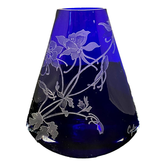 Vintage Etched Blue Vase