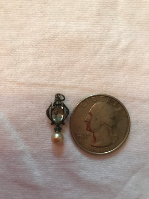 vintage genuine pearl and silver petite pendant