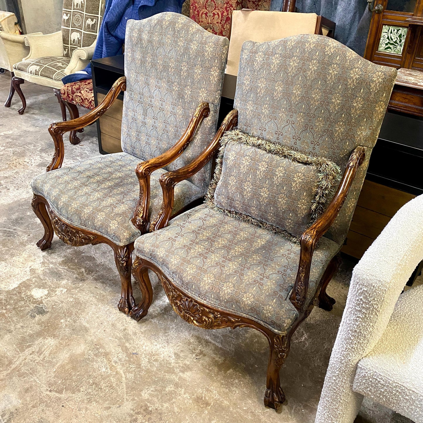 Pair of French Carved Arm Chairs