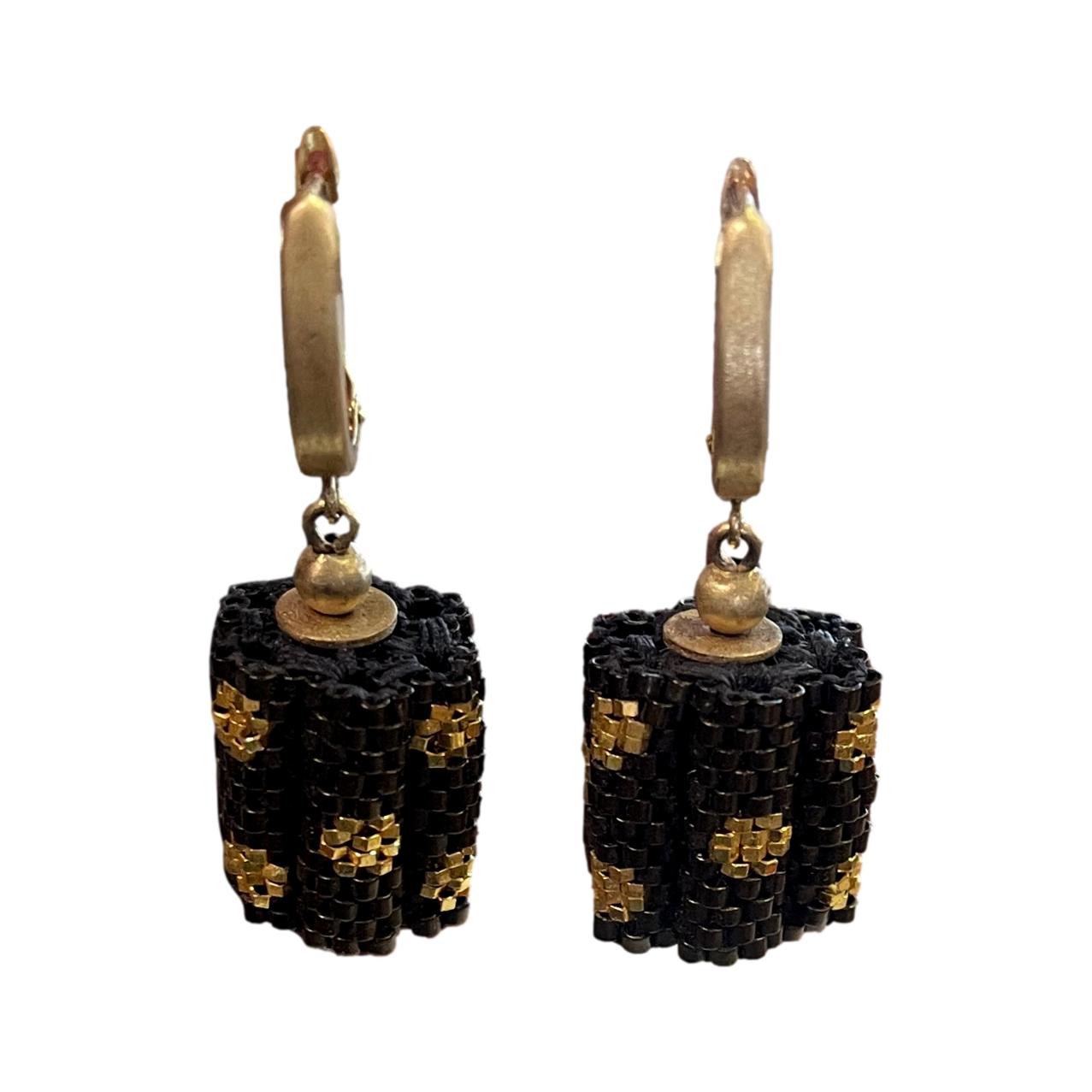 Mesh Handmade Earrings with Gold and Chocolate Brown From India