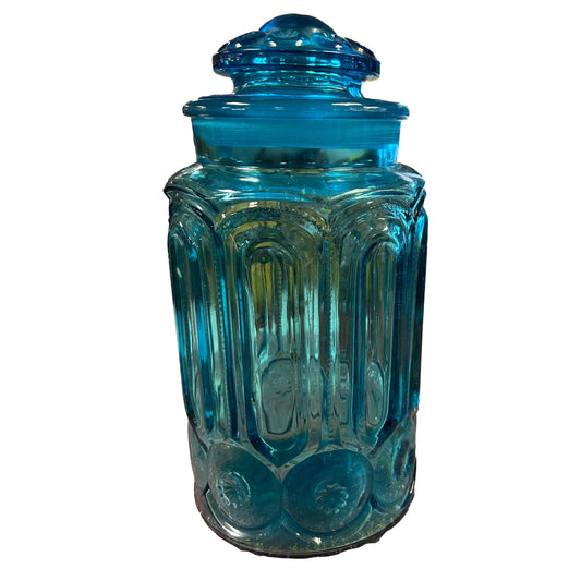 Vintage Glass Moon And Stars Blue Canister Apothecary Jar