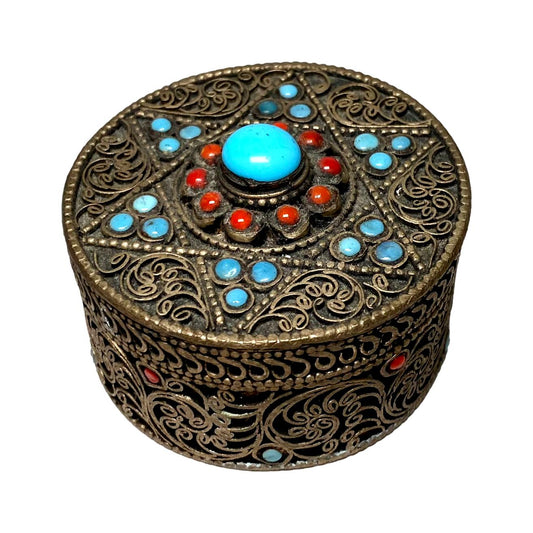 Turquoise & Coral Trinket Box