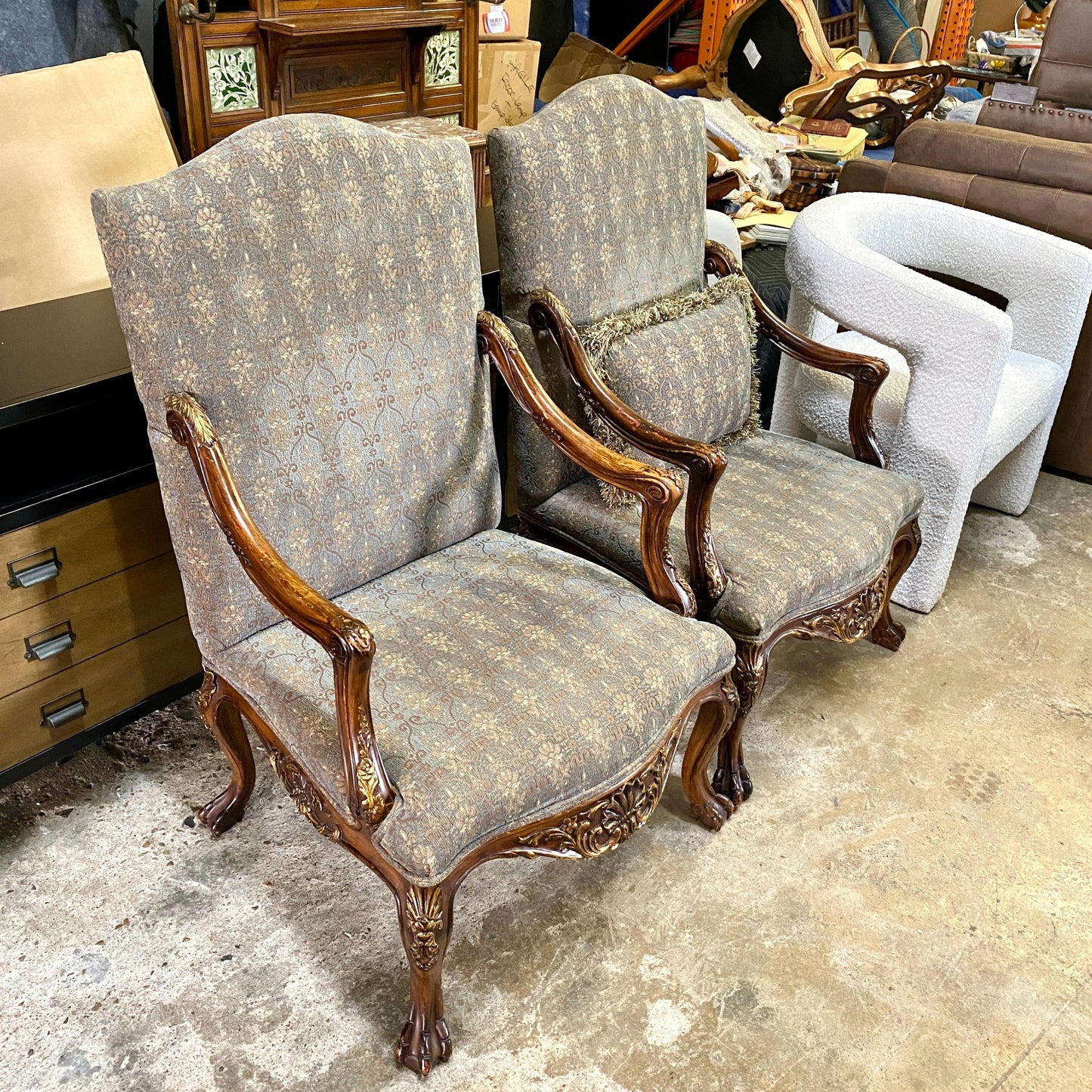 Pair of French Carved Arm Chairs