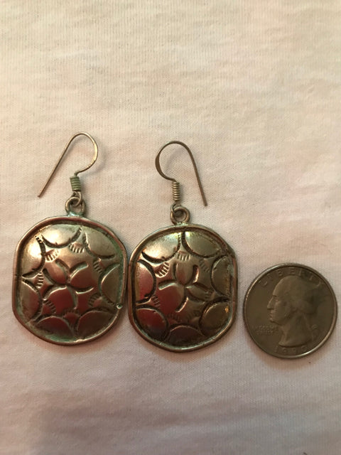 hand carved silver plated earrings made in India