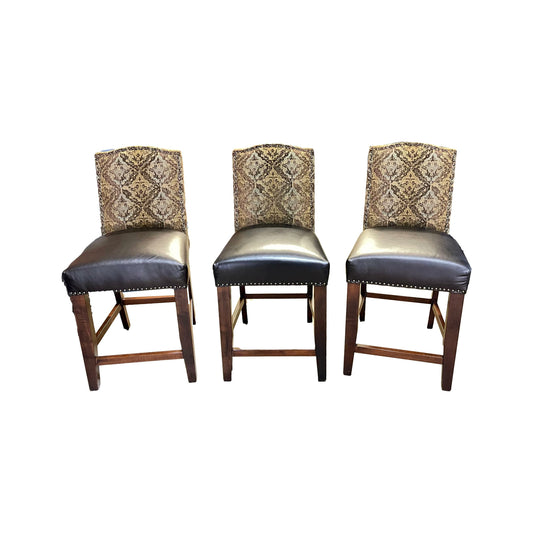 Set Of 3 Bar Height Leather Upholstered Chairs