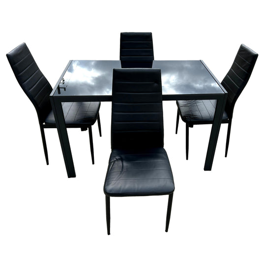 Black Glass Table With Four Leather Chairs
