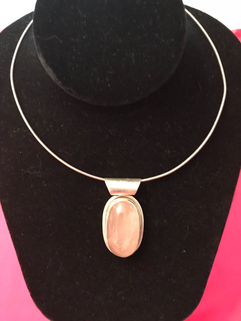 Rose Quartz sterling silver pendant .925 with necklace