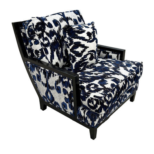 Upholstered Blue And Beige Chair