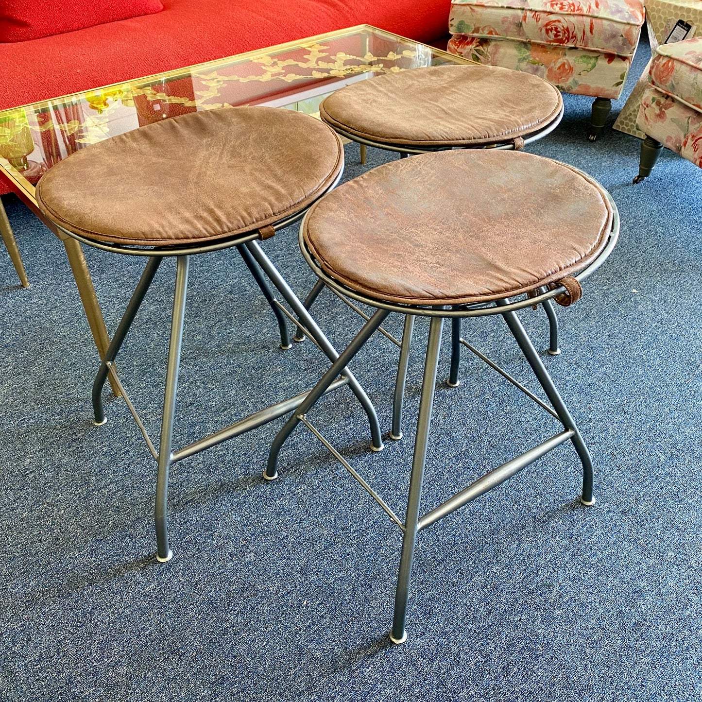 Set of 3 Metal Barstools