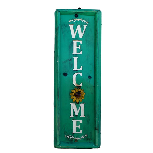 Green Welcome Metal Sign