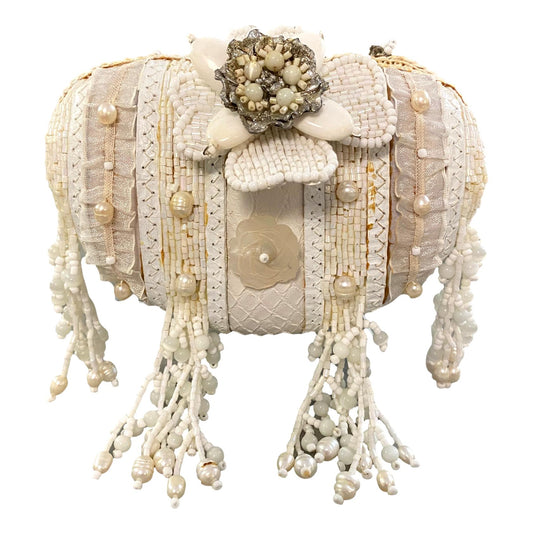 White Beaded Flower Handbag