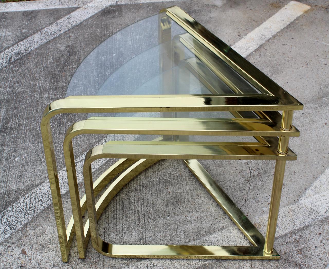 Set of 2 Brass & Glass Swivel Tables