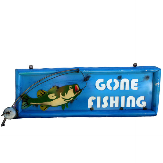 Blue "Gone Fishing" Metal Sign