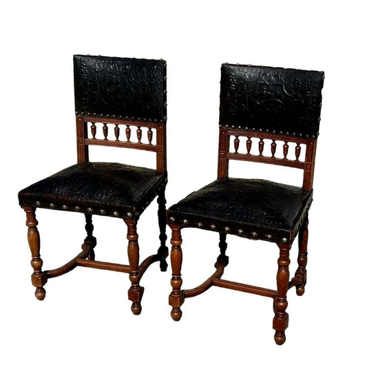 Pair of Antique Leather Side Chairs
