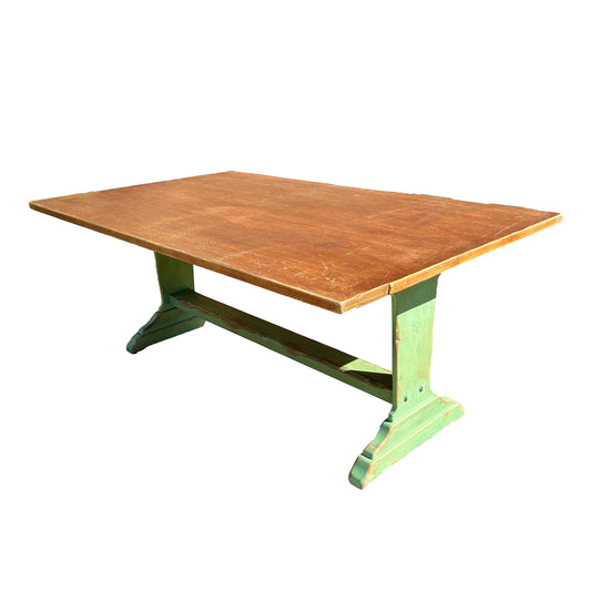 Oak Table With Green Trestle