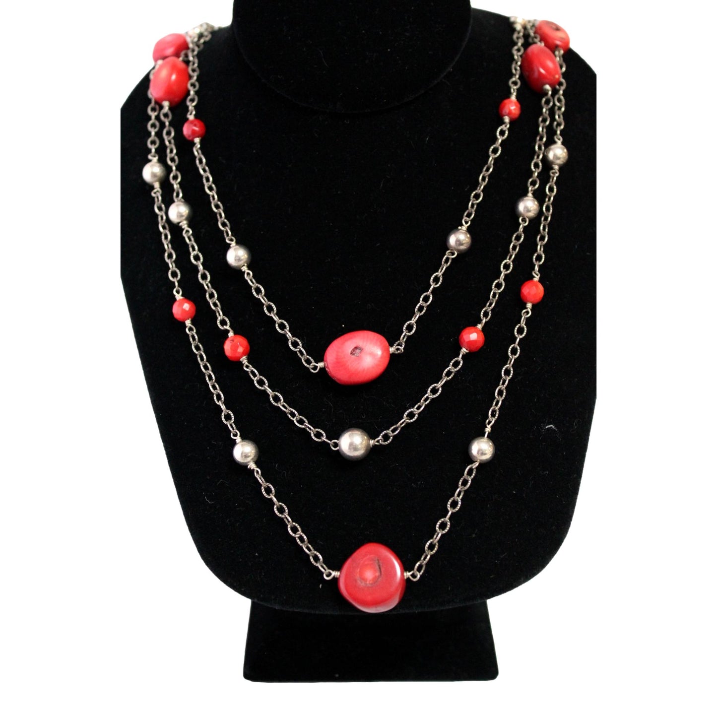 Silver & Red Coral Necklace