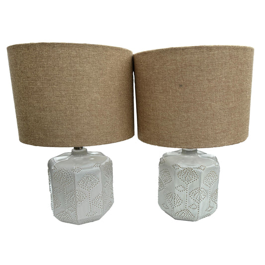 Pair Off White Ceramic Lamps