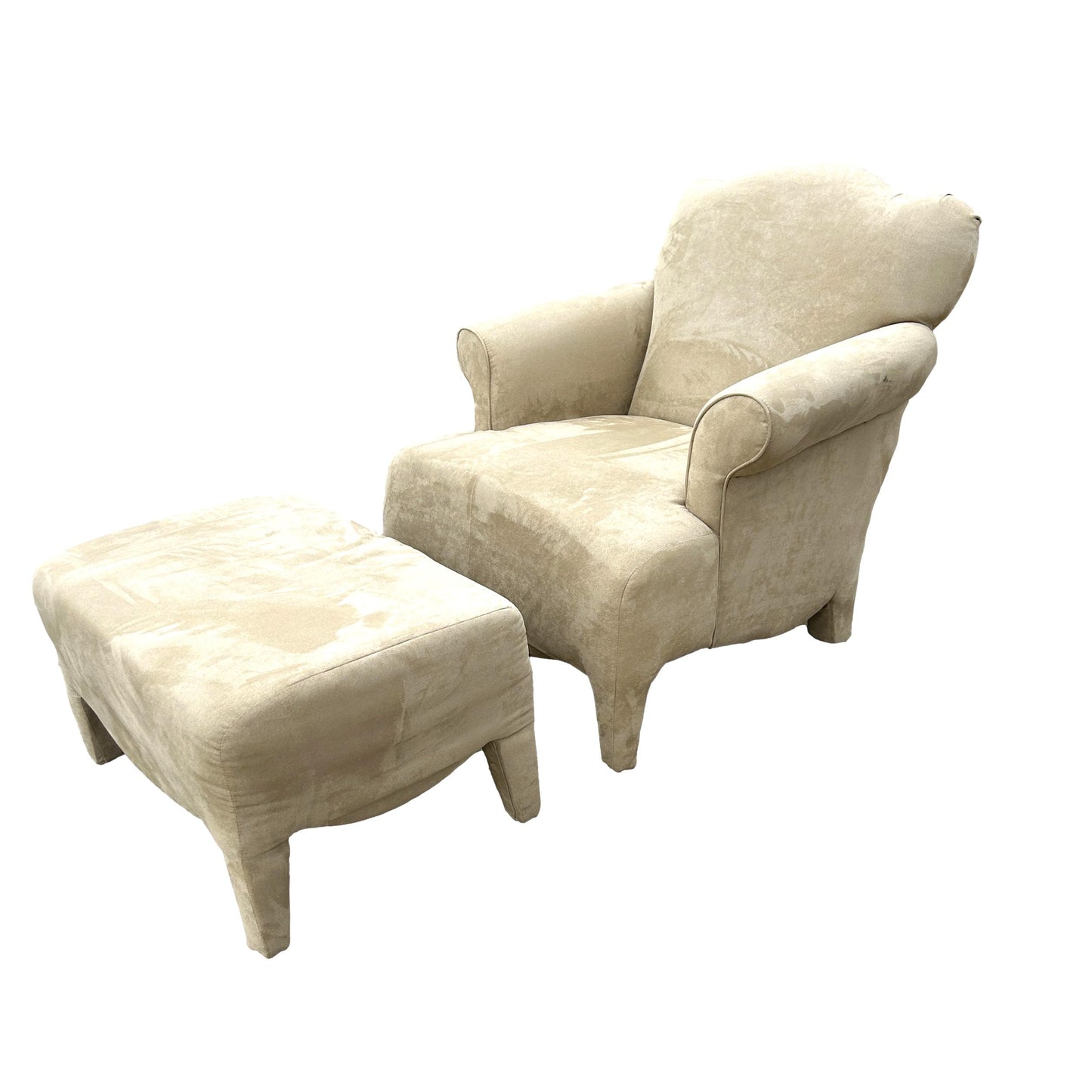 Beige Microfiber Chair and Ottoman