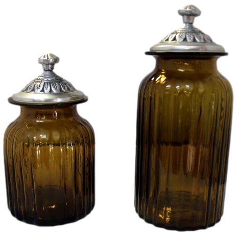 Pair of Canisters w/ Pewter Lids