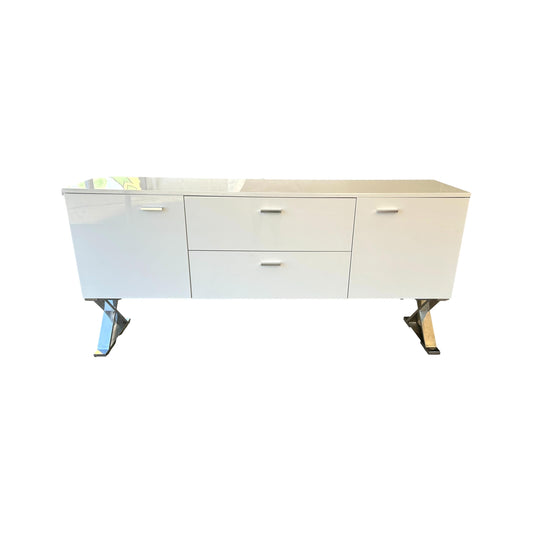 White Lacquer Sideboard with Chrome X Legs
