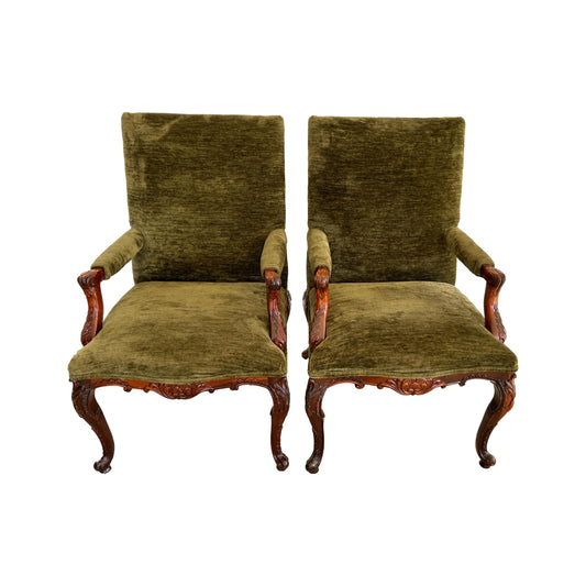 Pair of Green Velvet Arm Chairs