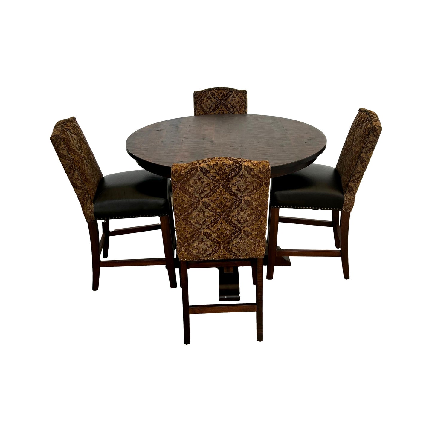 Round Bar Height Table With Bar Height Leather Seat Upholstered Chairs