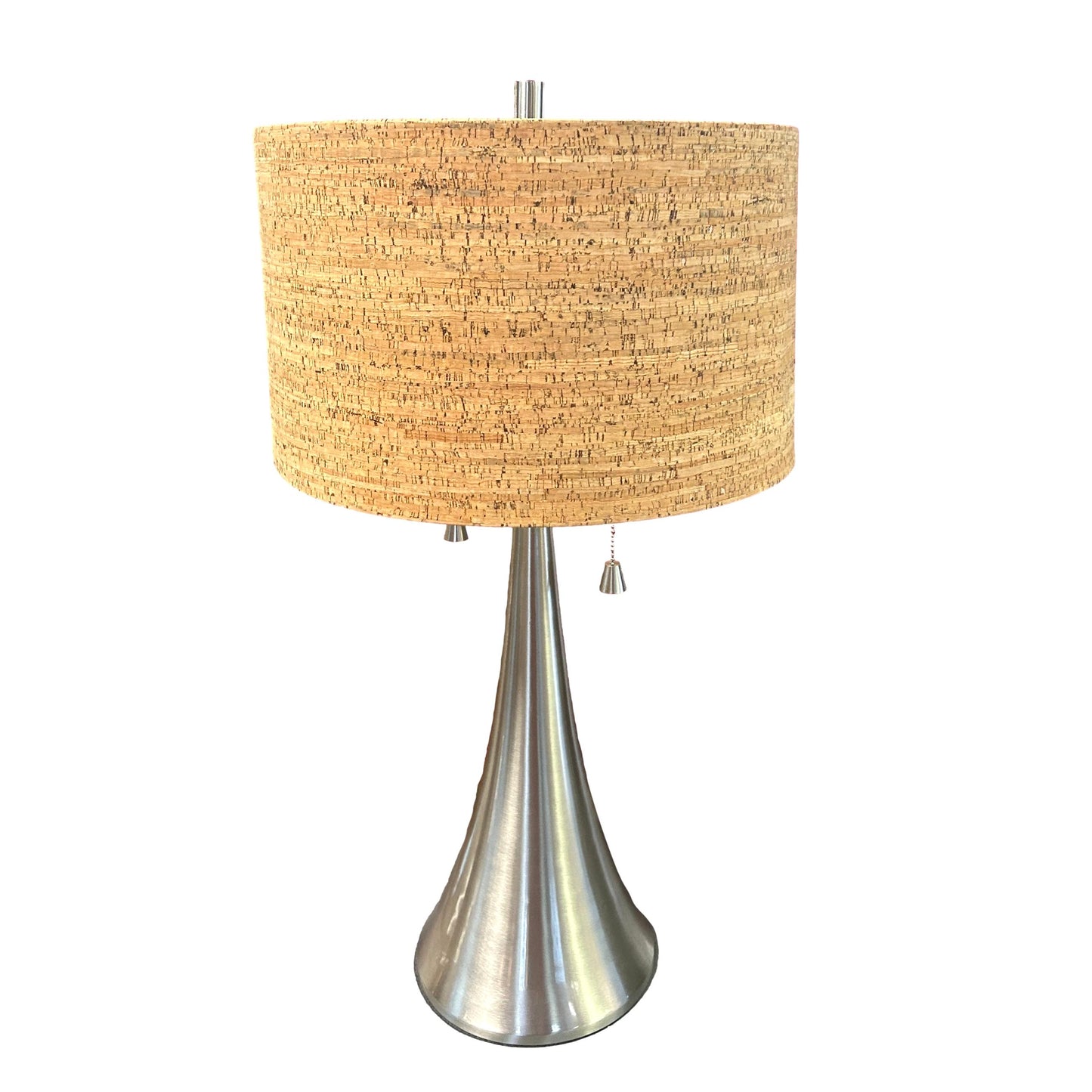 Trumpet Based Brushed Steel Cork Shade Table Lamp