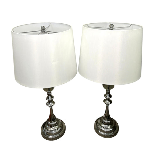 Pair Of Silver And Glass Lamps