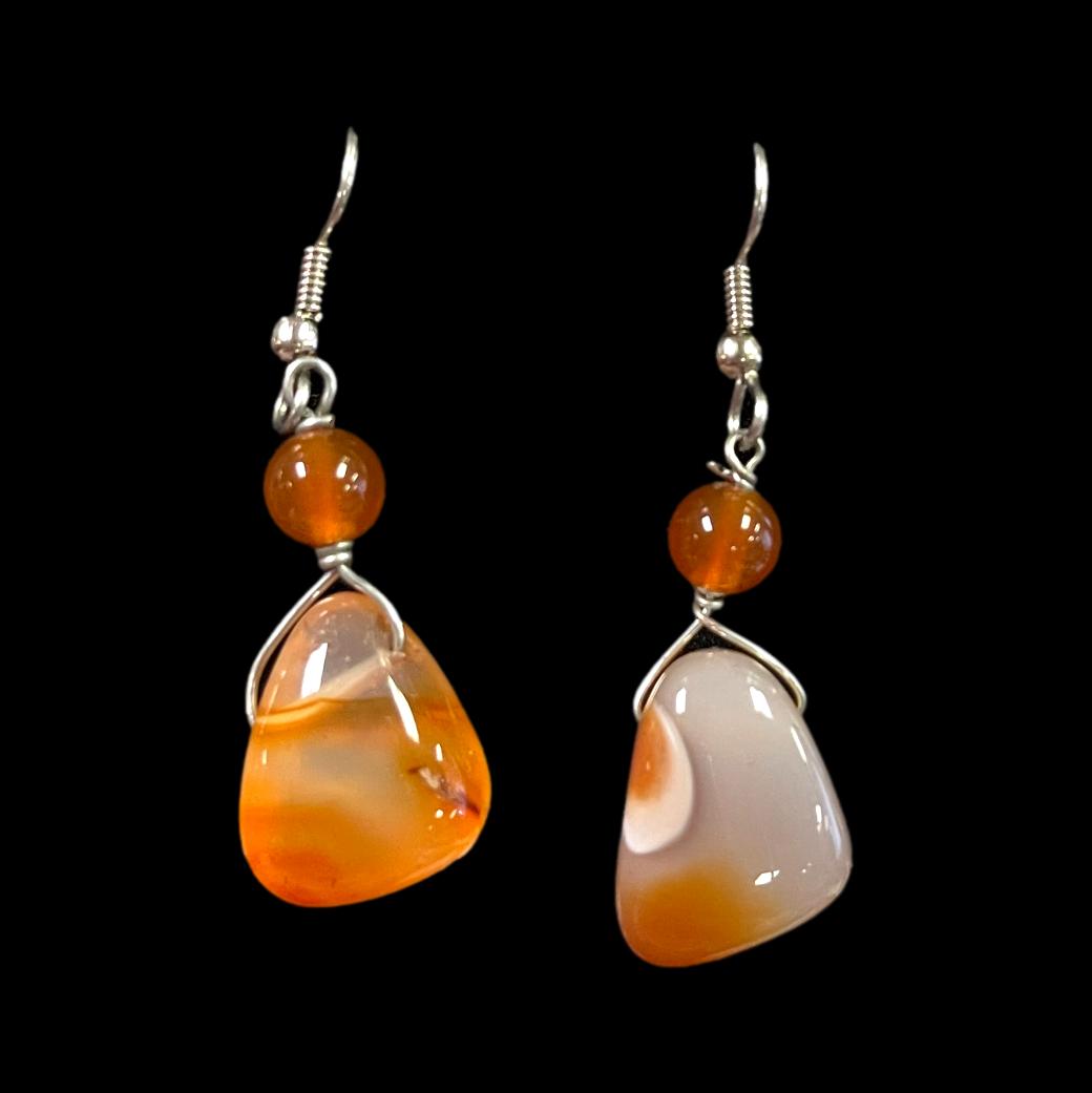 Orange Gem Stone Dangle Earrings