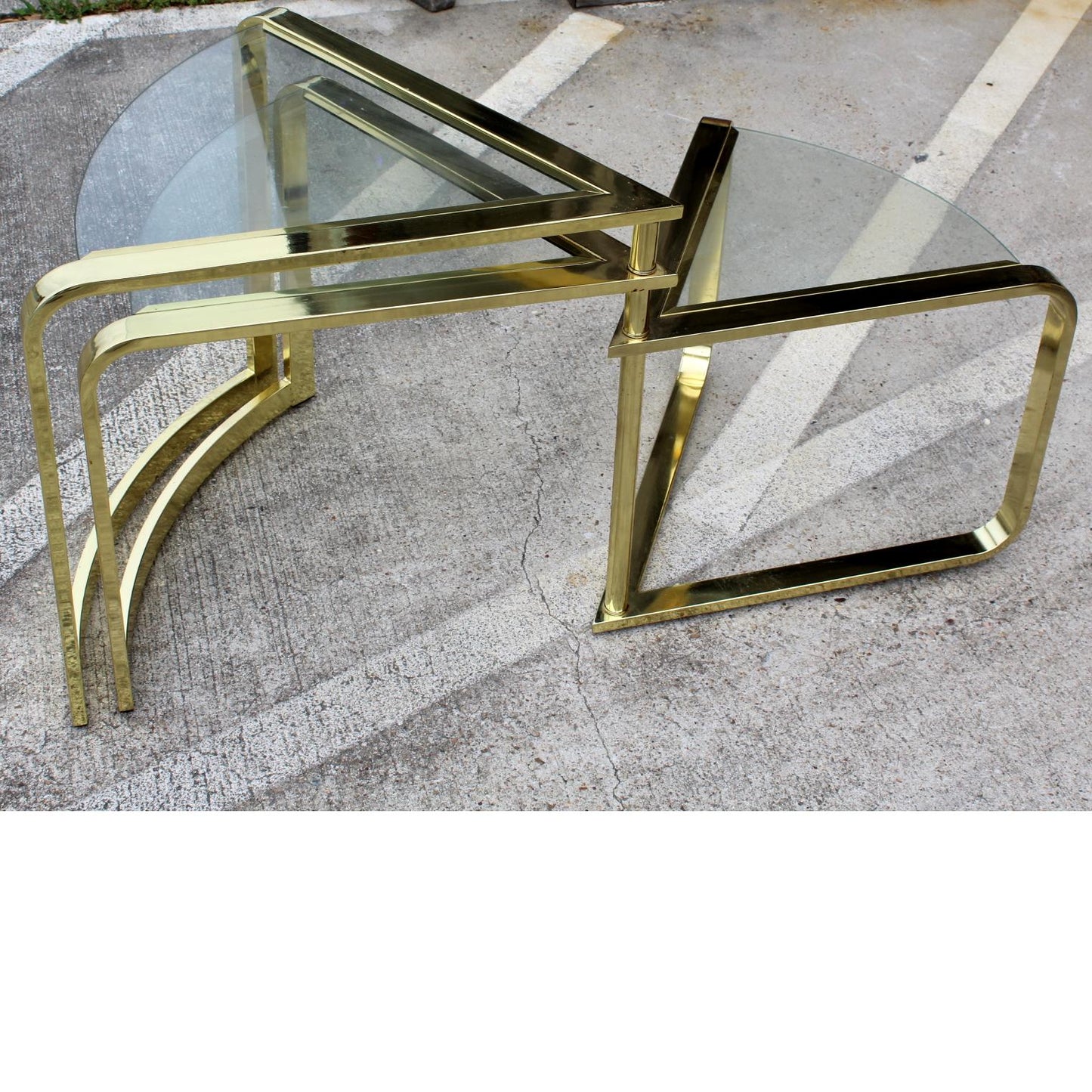 Set of 2 Brass & Glass Swivel Tables